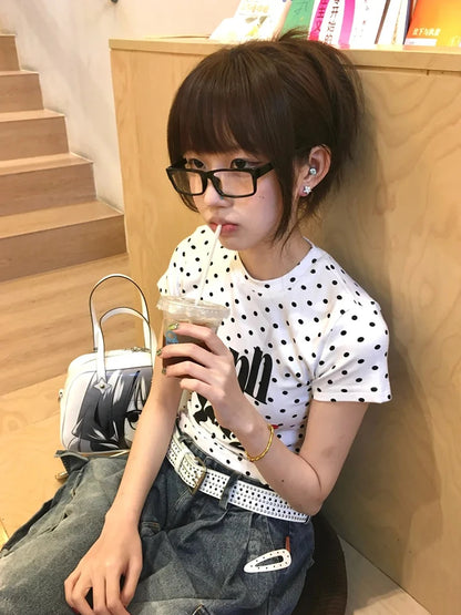 Cathy Dollette Harajuku Print Graphic Top Short Sleeve Polka Dot   Japanese Grunge Top Tshirts