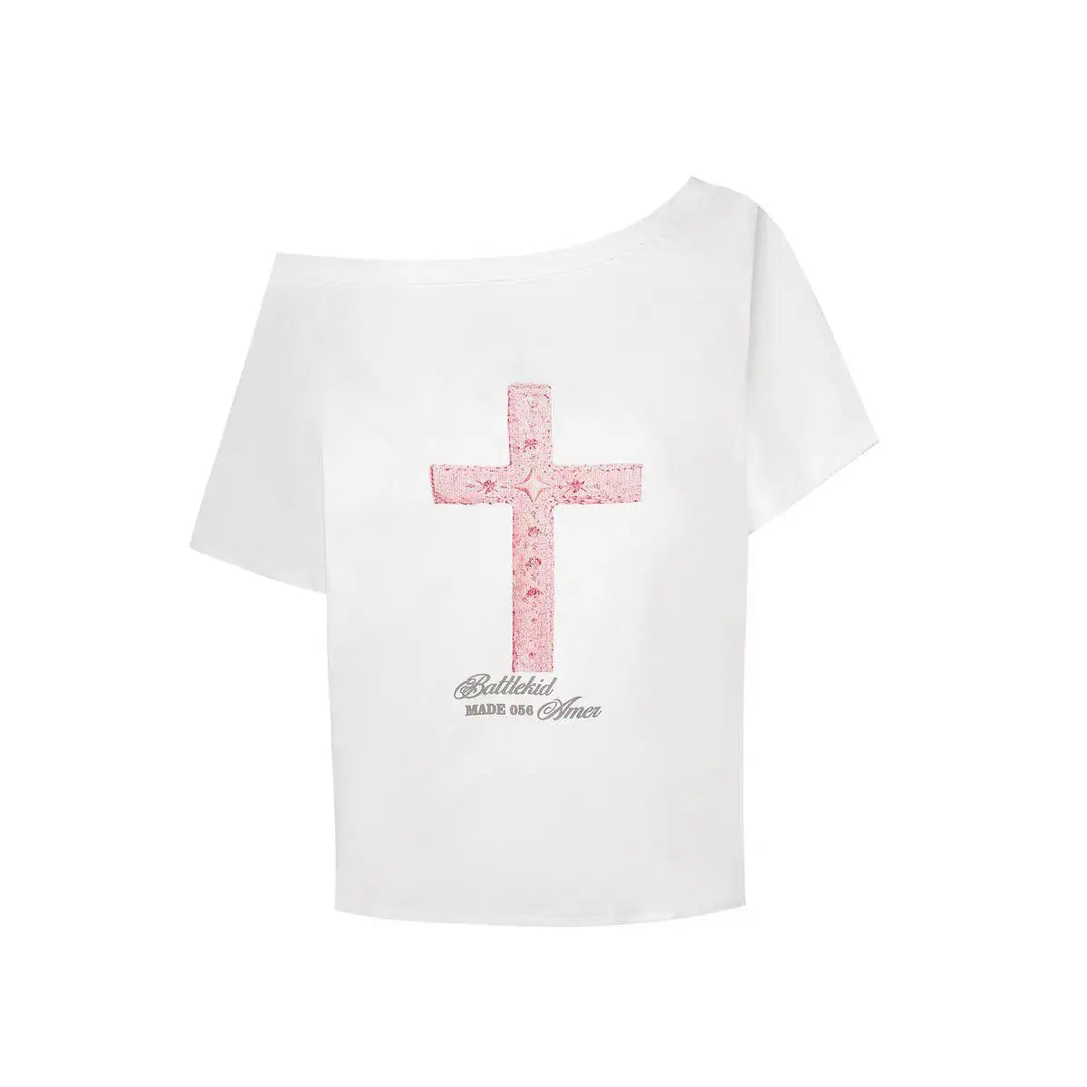 Cathy Dollette Gothic Off Shoulder Cross Graphic T Shirts 2000s Clothes  Short SLeeve Tees Female Clothing Goth Summer Top