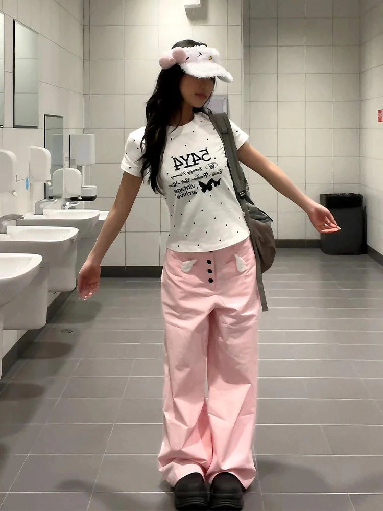 Cathy Dollette Print 's  Short Sleeve Japan Style Summer Top2000s Clothes  Graphic Tee Female Clothing T Shirt Chic