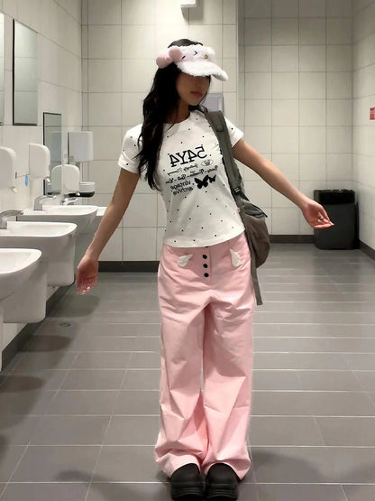 Cathy Dollette Print 's  Short Sleeve Japan Style Summer Top2000s Clothes  Graphic Tee Female Clothing T Shirt Chic