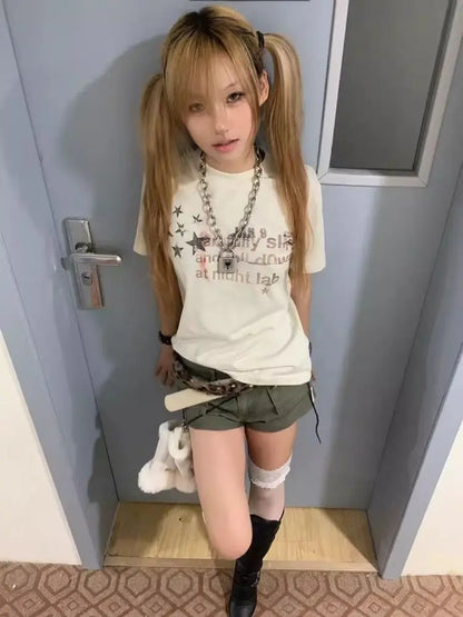 Cathy Dollette Japanese  T Shirt Short Sleeve Print Graphic Top2000s  Grunge Top Korean Style Retro Tee Top