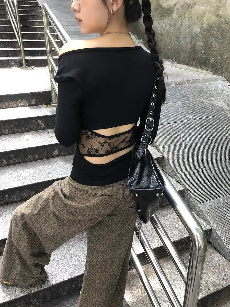 Cathy Dollette Vintage Print T Shirt  Hollow Out Patchwork   Crop TopSkinny Streetwear Japanese 2000s Tshirts Tees