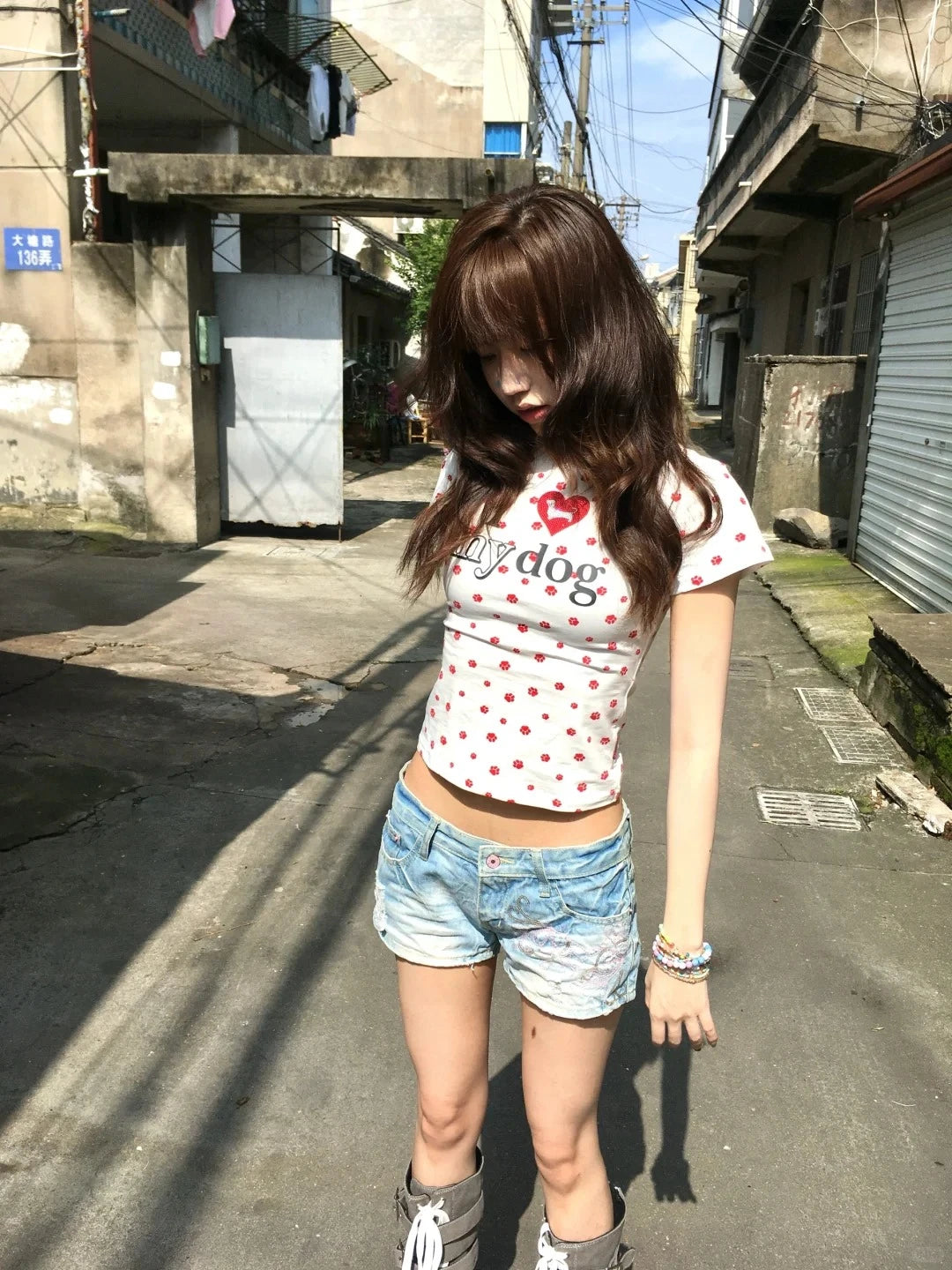 Cathy Dollette  Japanese Print T Shirt  Short Sleeve Slim 2000s  Graphic TopKorean Style Vintage Tshirts Summer