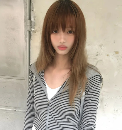 Cathy Dollette  Japanese Hoodies  Long Sleeve Striped Sweatshirt Streetwear American Striped Hoodies With Zipper E-girls