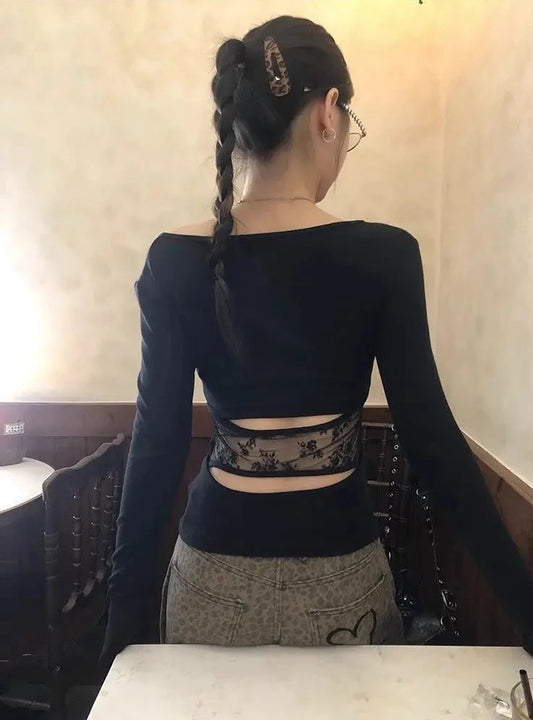 Cathy Dollette Vintage Print T Shirt  Hollow Out Patchwork   Crop TopSkinny Streetwear Japanese 2000s Tshirts Tees