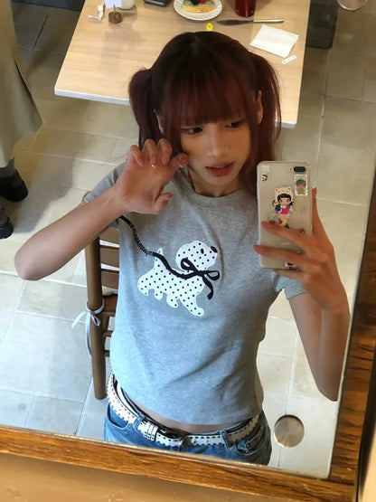 Cathy Dollette Korean Style T Shirt  Short Sleeve Slim Print Graphic Top  Vintage TopJapanese 2000s Tee Tops