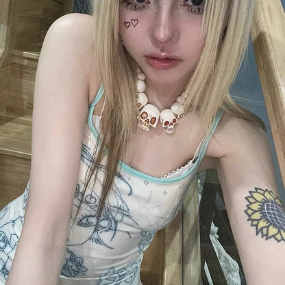 Cathy Dollette  s Cami Top Fairycore Anime Print Camisole 2000s Kawaii Crop Top Japanese Harajuku Tank TopGrunge E-girls