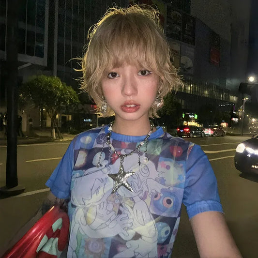 Cathy Dollete Blue Sheer Top