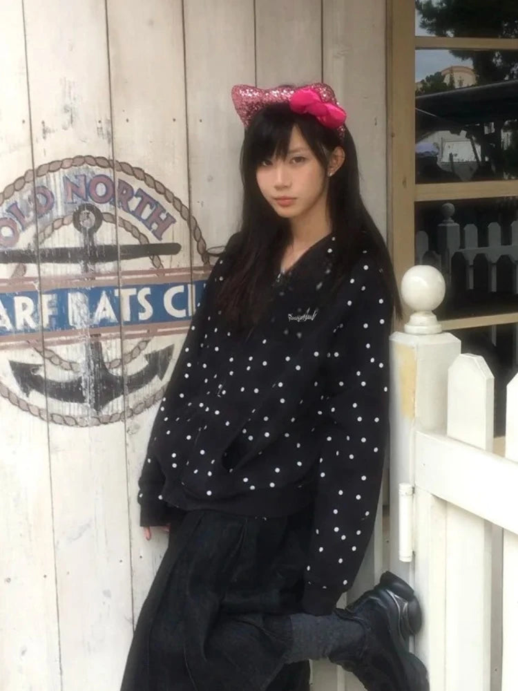 Cathy Dollette Korean Style Hoodies  Polka Dot Japanese 2000s  Sweatshirt E-girls Streetwear Print Graphic Hoodies Coat