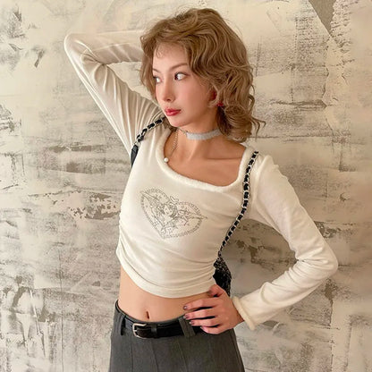 Cathy Dollette Fairycore Patchwork TopKawaii Angel Print T Shirt Japanese Harajuku Cute Crop Top s Clothes E-girl 2000s