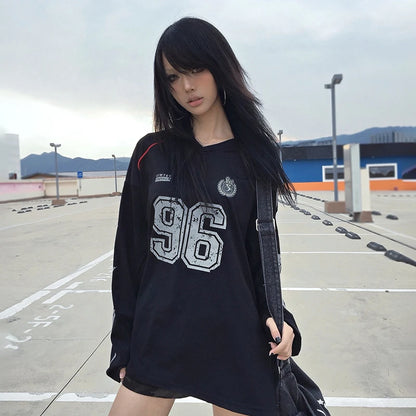 Cathy Dollette Trashy  Jersey TopGrunge s Number Print  Vintage 2000s Long Sleeve Streetwear American Retro 90s