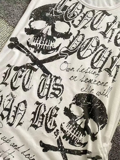 Cathy Dollette Grunge s Skull Print  Japanese  Short Sleeve Tshirt Trashy 2000s Style Streetwear Gothic Punk Vintage