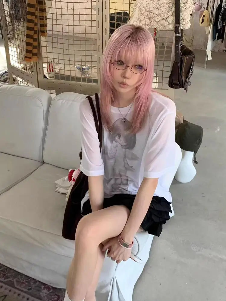 Cathy Dollette Hotsweet Graphic T Shirts Loose Short Sleeve Korean Fashion Summer Top2000s Clothes  Print Tees Female Clothing