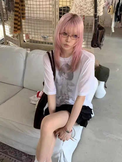 Cathy Dollette Hotsweet Graphic T Shirts Loose Short Sleeve Korean Fashion Summer Top2000s Clothes  Print Tees Female Clothing