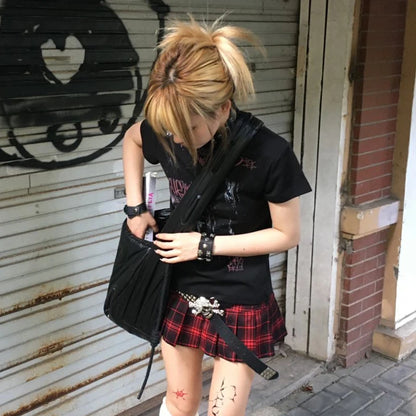 Cathy Dollette Japanese  Graffiti Print  Trashy 2000s Style Short Sleeve T Shirt Vintage Harajuku Streetwear Grunge American