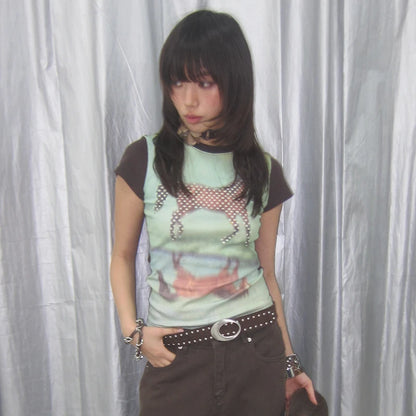 Cathy Dollette  Horse Short Sleeve Patchwork Top