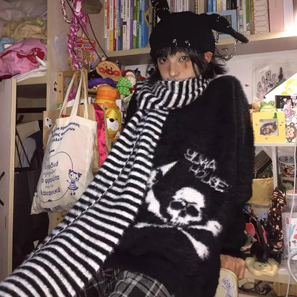 Cathy Dollette Gothic Skulls Sweater Grunge Dark s Knitted Jumper V-neck Harajuku Loose Mohair Pullover Emo Alt Knitwear