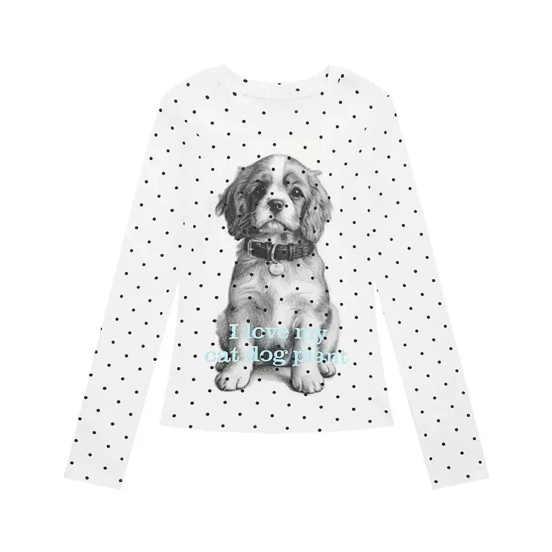 Cathy Dollette Harajuku Print Graphic TopLong Sleeve Slim  T Shirt  2000s Streetwear E-girls Tshirts American Retro