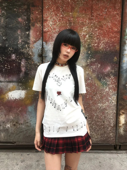 Cathy Dollette Gothic Retro T Shirt  Short Sleeve Print Graphic Top Grunge TopWhite Japanese 2000s Tshirt E-girls