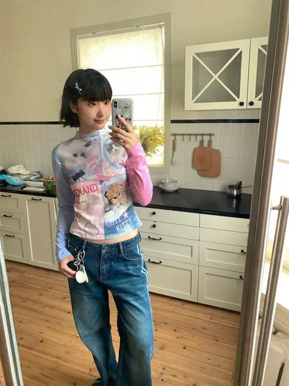 Cathy Dollette Cartoon Graphic T Shirts Woman Clothes Long Sleeve Japan Style Tees 2000s Clothes   Kawaii Autumn TopChic