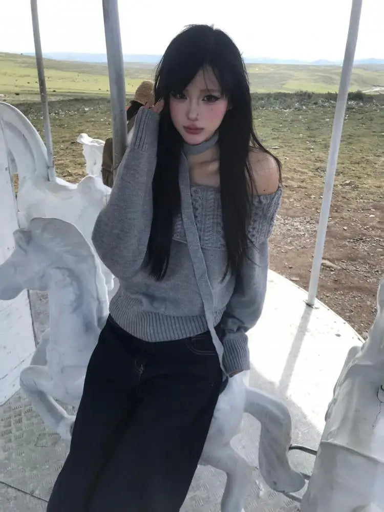 Cathy Dollette Hotsweet Off Shoulder Knitwear Sweater  Long Sleeve Autumn Winter Pullovers Korean Fashion Female Jumpers  Chic
