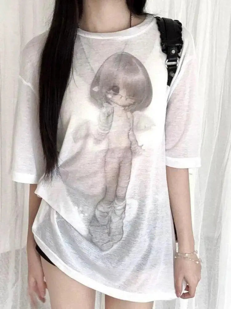 Cathy Dollette Hotsweet Graphic T Shirts Loose Short Sleeve Korean Fashion Summer Top2000s Clothes  Print Tees Female Clothing