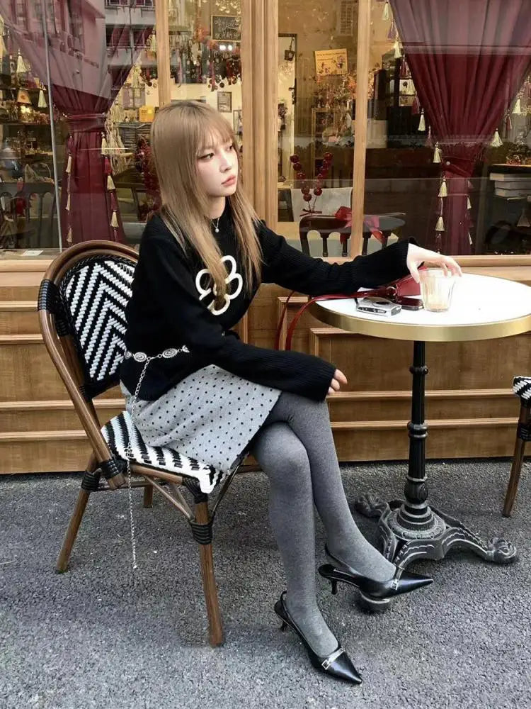 Cathy Dollette Floral Graphic T Shirts Woman Long Sleeve Black Streetwear Tees Female Clothing Autumn Top2000s Clothes  Chic