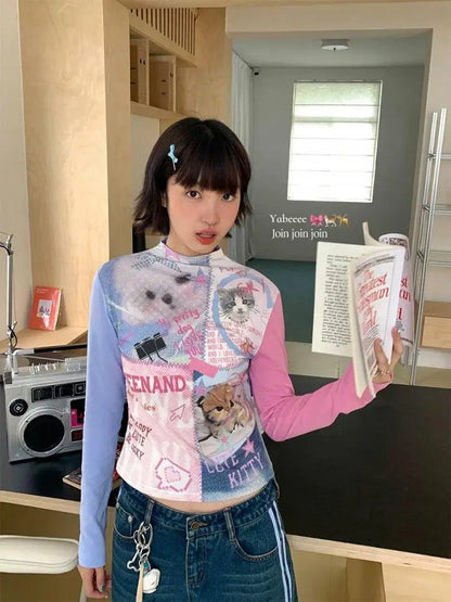 Cathy Dollette Cartoon Graphic T Shirts Woman Clothes Long Sleeve Japan Style Tees 2000s Clothes   Kawaii Autumn TopChic