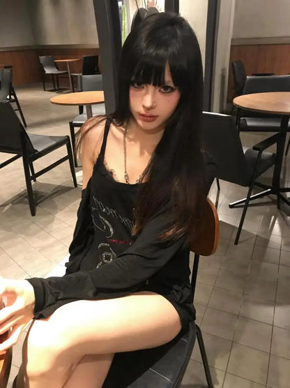 Cathy Dollette Gothic Black Graphic T Shirts Long Sleeve 2000s Clothes  Autumn TopYouthful Woman Clothes Tees Female Clothing Chic