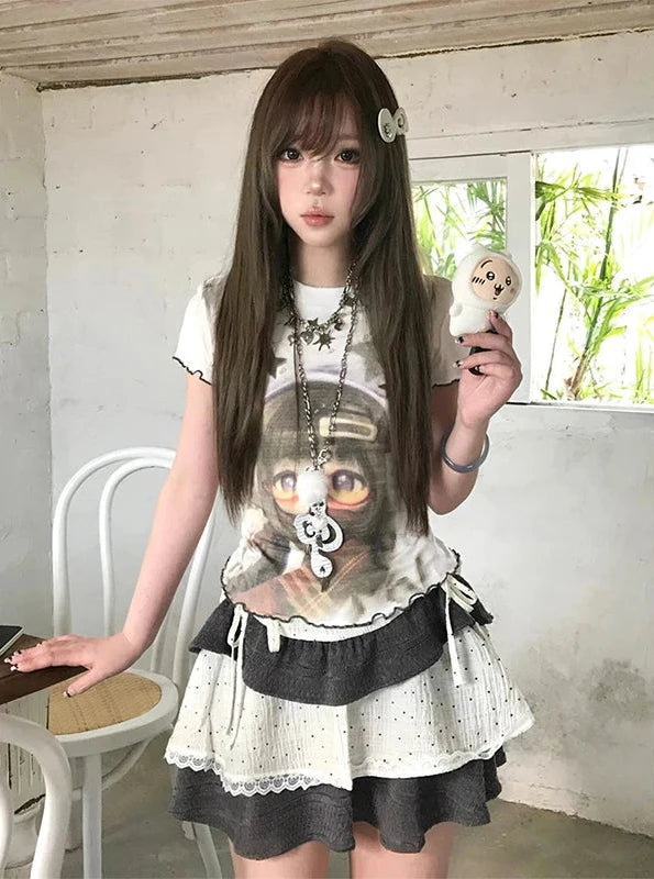 Cathy Dollette Hotsweet Kawaii Graphic T Shirts Woman Clothes Short Sleeve Japan Style 2000s Clothes  Tees Female Clothing