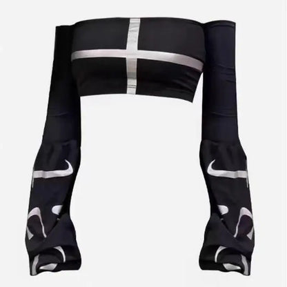 Cathy Dollette Gothic Black Cross Graphic T Shirts Off Shoulder Tube Top Long Sleeve 2000s Clothes  Goth Crop TopTees Female Chic
