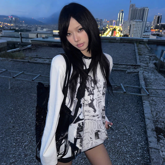 Cathy Dollette Harajuku Graphic Oversized Long Sleeve Tee