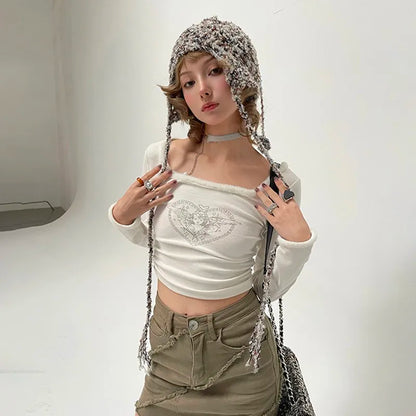 Cathy Dollette Fairycore Patchwork TopKawaii Angel Print T Shirt Japanese Harajuku Cute Crop Top s Clothes E-girl 2000s