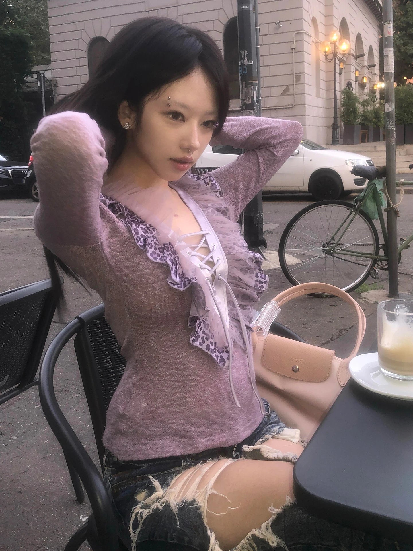 Cathy Dollette  2000s   Floral Ruffle Leopard TopPatchwork Lace Up Fairycore Knit Pullovers Japanese E-girl