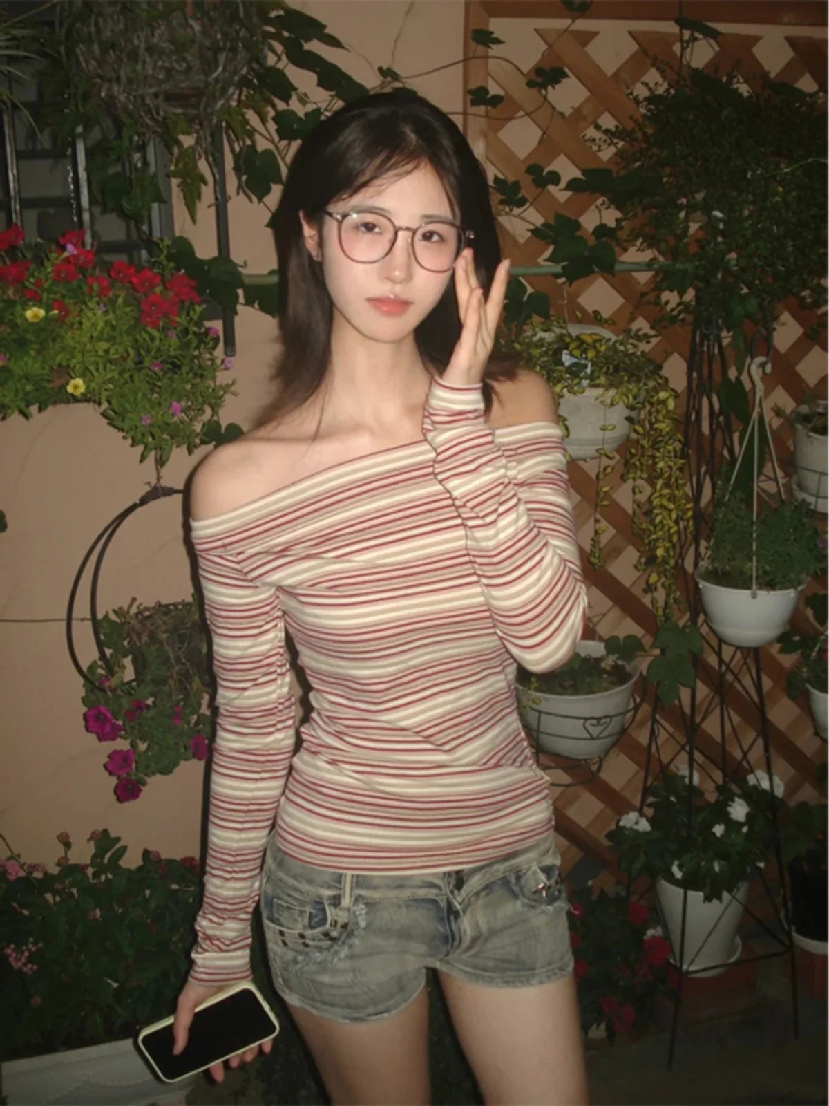 Cathy Dollette Vintage T Shirt  Striped Off Shoulder Crop Top Japanese 2000s Tee TopFemale Streetwear E-girls Tshirts