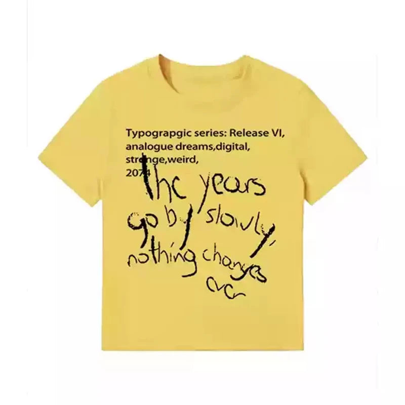 Cathy Dollette Vintage Print Letter   Short Sleeve Slim  Japanese Tee Top 2000s  Grunge Tops