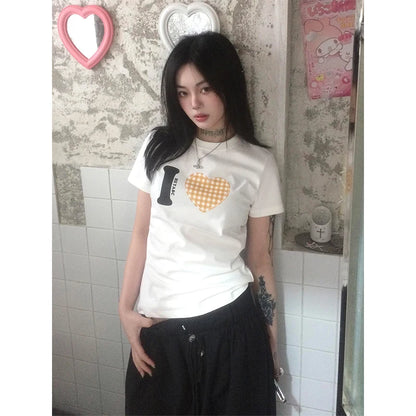Cathy Dollette Summer Print   Short Sleeve Casual  Vintage Tee Top T Shirt American Retro Grunge TopTee