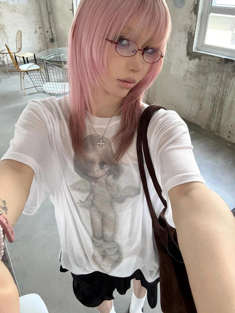 Cathy Dollette Hotsweet Graphic T Shirts Loose Short Sleeve Korean Fashion Summer Top2000s Clothes  Print Tees Female Clothing
