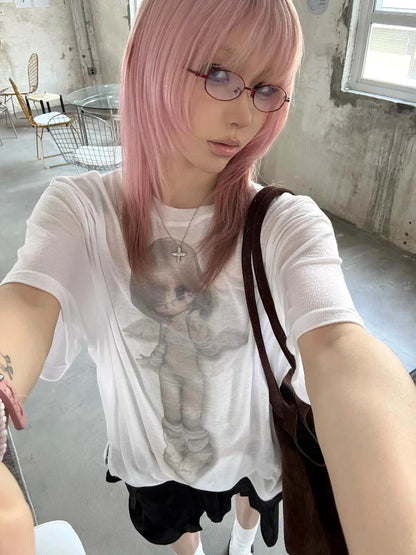 Cathy Dollette Hotsweet Graphic T Shirts Loose Short Sleeve Korean Fashion Summer Top2000s Clothes  Print Tees Female Clothing