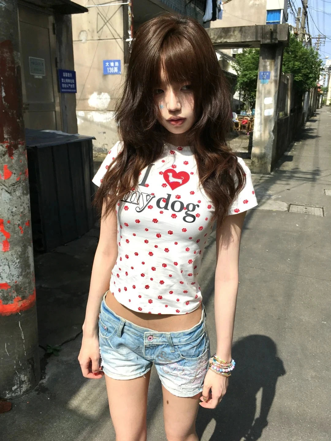 Cathy Dollette  Japanese Print T Shirt  Short Sleeve Slim 2000s  Graphic TopKorean Style Vintage Tshirts Summer