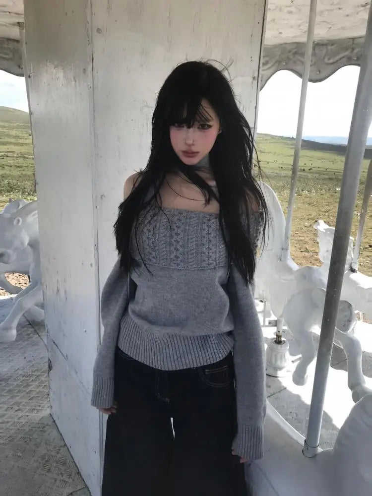 Cathy Dollette Hotsweet Off Shoulder Knitwear Sweater  Long Sleeve Autumn Winter Pullovers Korean Fashion Female Jumpers  Chic