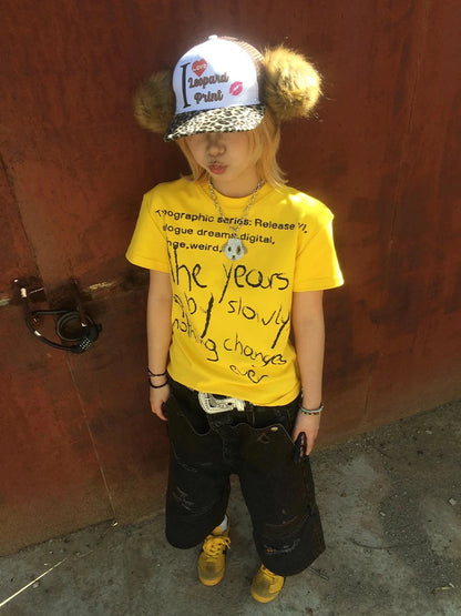 Cathy Dollette Vintage Print Letter   Short Sleeve Slim  Japanese Tee Top 2000s  Grunge Tops