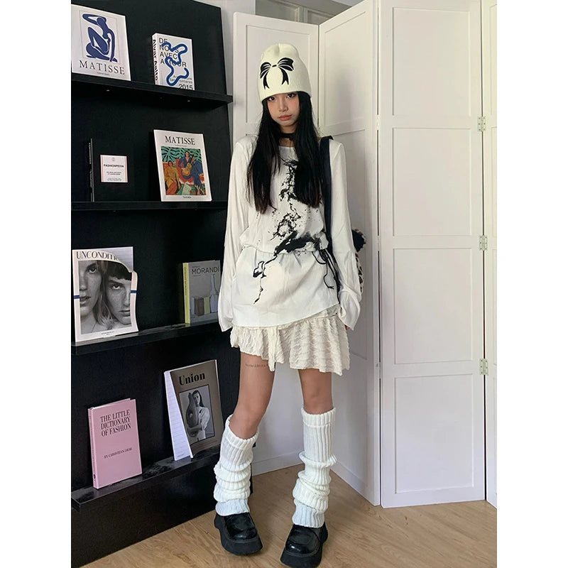 Cathy Dollette Gothic Grunge Top Die Tye Print Graphic T Shirts  Aesthethic Streetwear 2000s Japanese White Tshirts Autumn