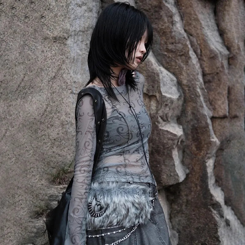 Cathy Dollette Grunge s Mesh TopJapanese  Sheer TopVintage Harajuku See Through Crop Top Korean Fashion Tie Dye