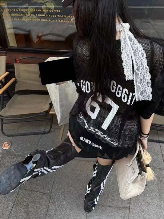 Cathy Dollette Black Graphic T Shirts Short Sleeve Hollow Out 2000s Clothes  Loose 's  Summer TopGoth Tees Gothic Chic