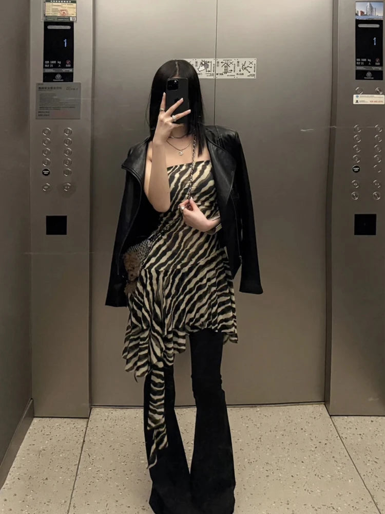 Cathy Dollette Asymmetrical Zebra Stripes Strapless Chest Wrap 2000s Clothes  Slim Sexy Tanks & Camis Corset Gothic Summer TopChic