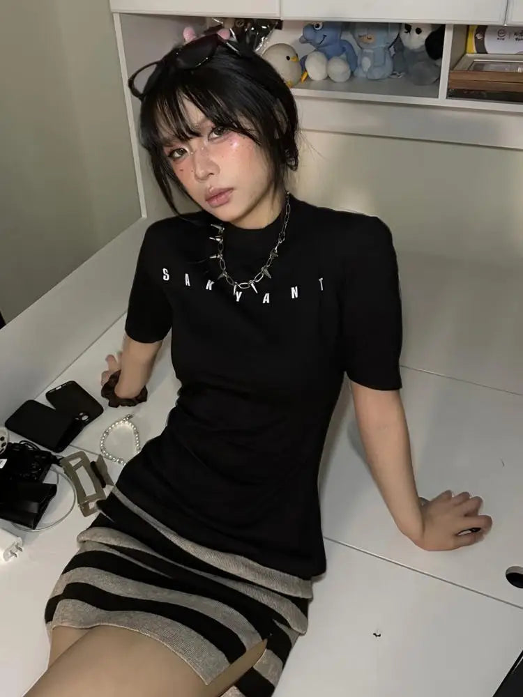 Cathy Dollette Black Gothic   Clothing Short Sleeve High Quality Cotton Graphic Tee Female Summer Top2000s Clothes