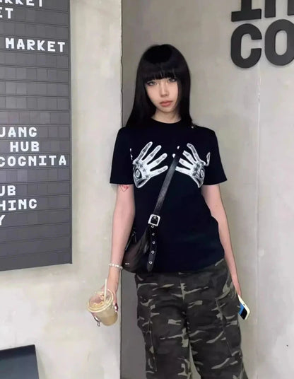 Cathy Dollette Cotton Graphic T Shirts Woman Clothes Short Sleeve Summer TopFunny Print Tees Female Clothing 2000s Clothes  Goth
