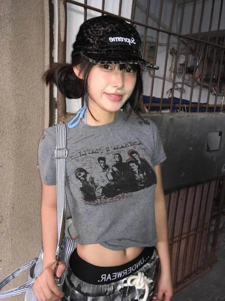 Cathy Dollette Streetwear Graphic T Shirts Short Sleeve Summer Short Sleeve Korean Fashion 2000s Clothes  Tees Female Clothing