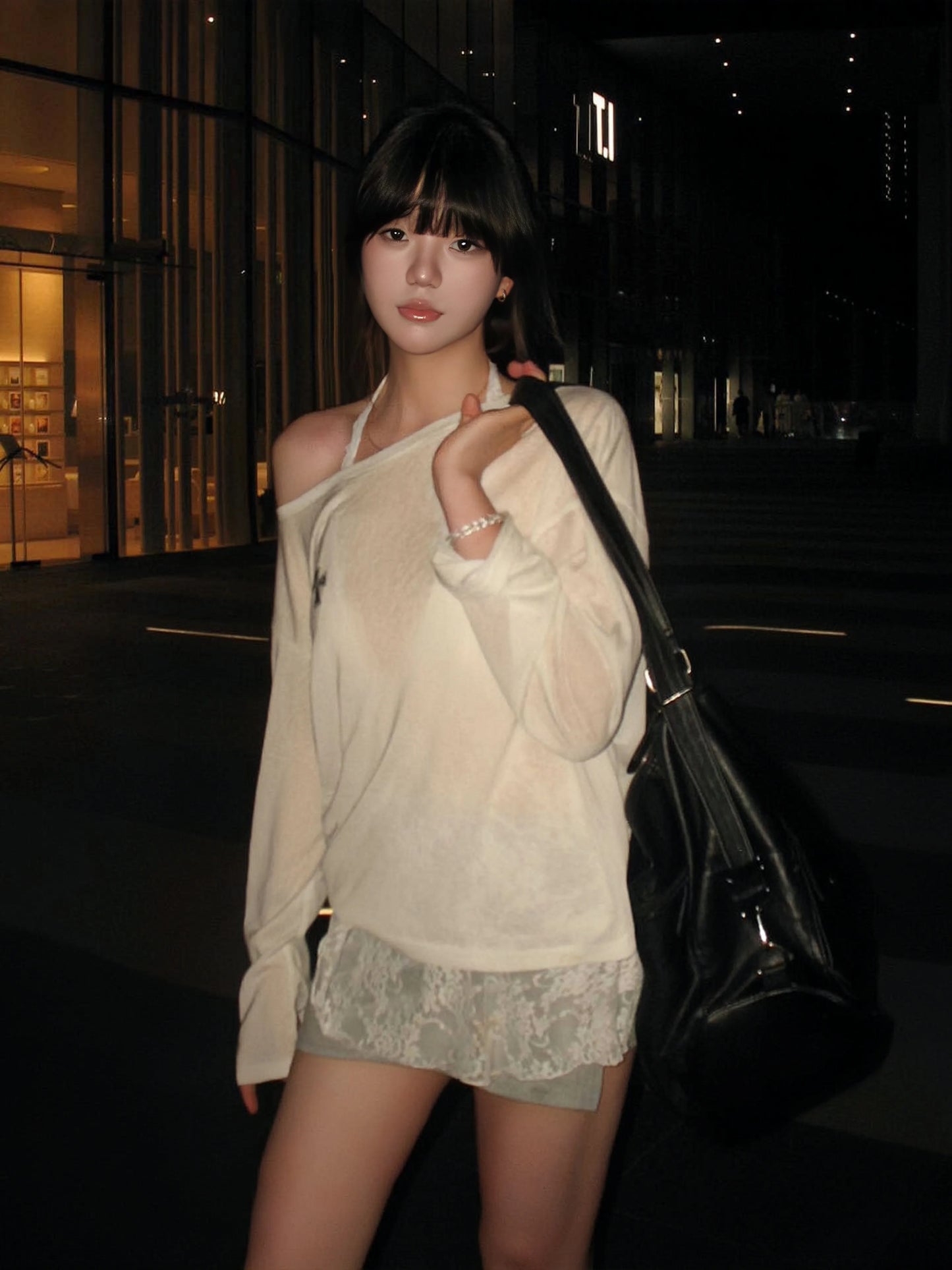 Cathy Dollette Korean Style T Shirt  Off Shoulder White Loose Shirring Tee TopSee Through  Japanses Print Tshirts Fairycore